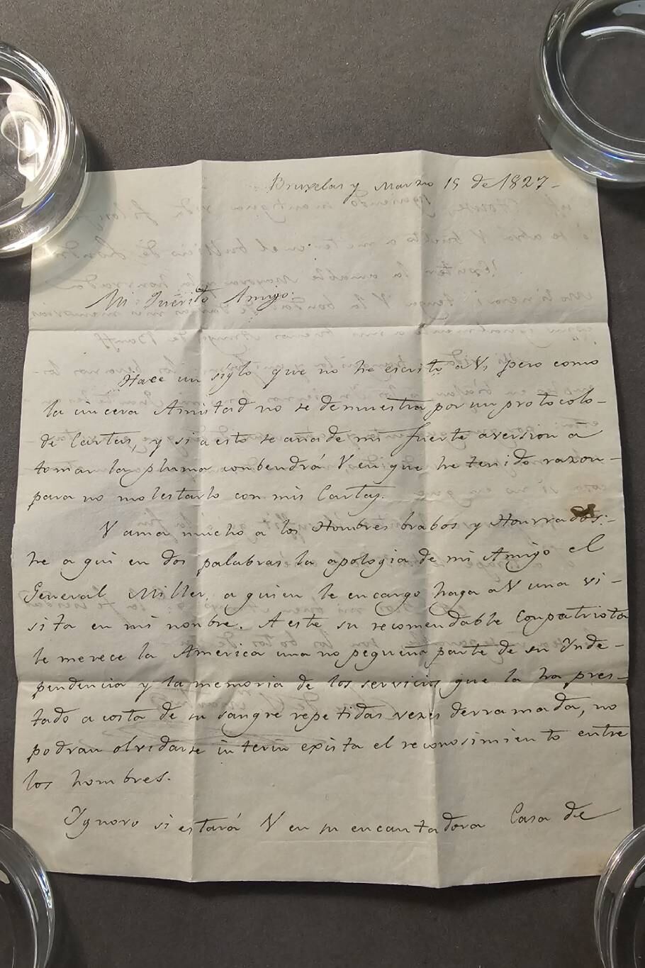 En la carta que descubrieron los investigadores, San Martín le presenta a su amigo James Duff a su otro amigo británico, William Miller