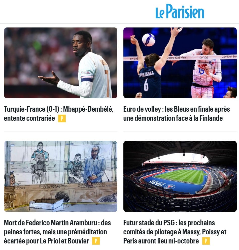 Algunos de los títulos deportivos principales de Le Parisien, entre ellos, el del fallo del tribunal por la muerte violenta de Martín Aramburú.