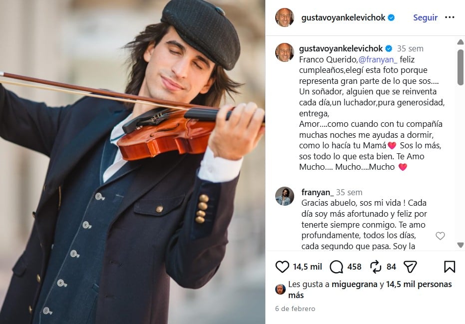 El posteo de Gustavo Yankelevich para su nieto Franco