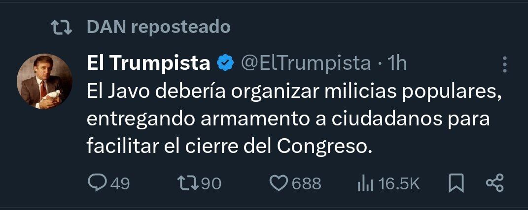 La publicación de El Trumpista en X