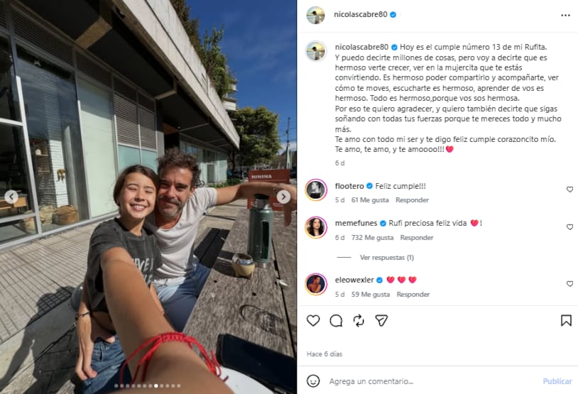 El dulce mensaje de cumpleaños de Nicolás Cabré para Rufina (Foto: Instagram @nicolascabre80)