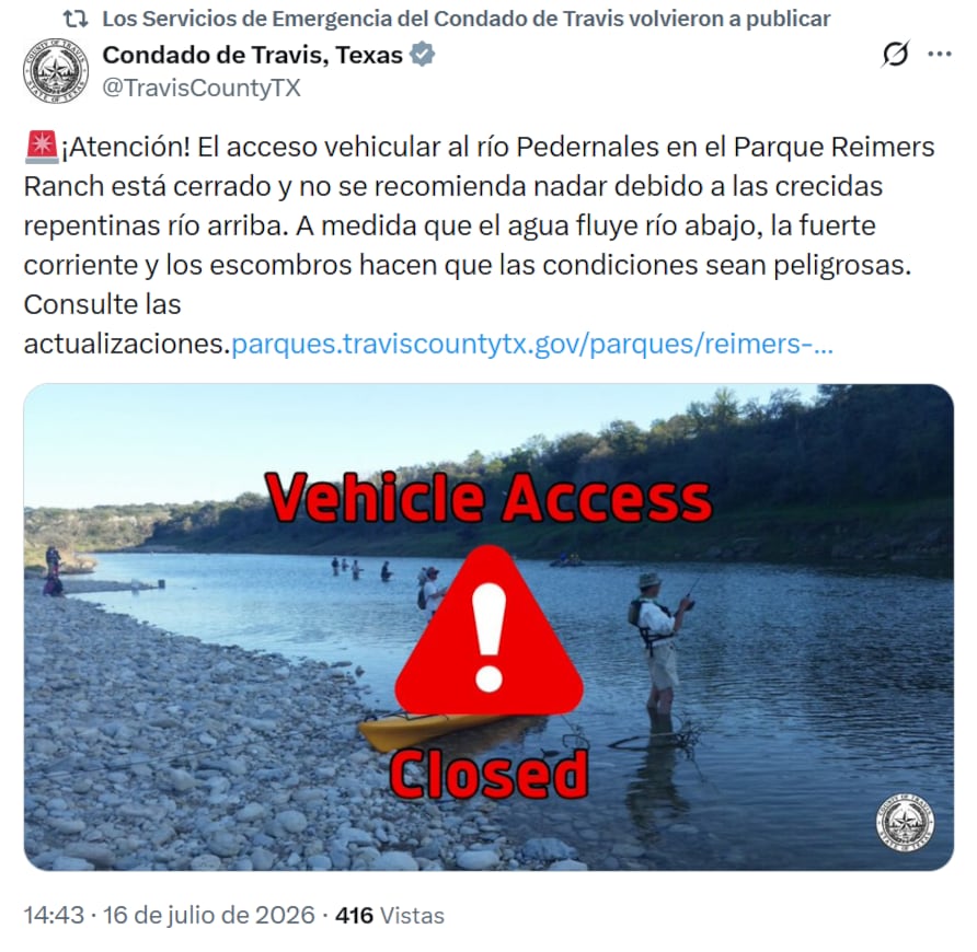 El acceso vehicular al río Pedernales en el Parque Ranch se encuentra cerrado por la crecida
