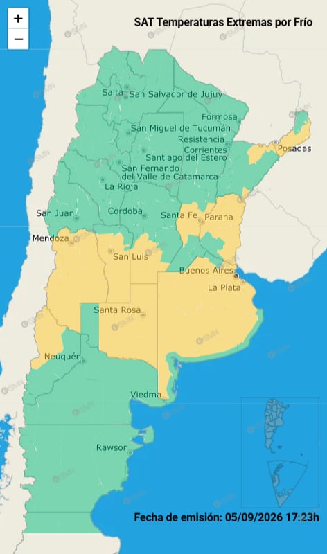 En 11 jurisdicciones rige una alerta por frío extremo