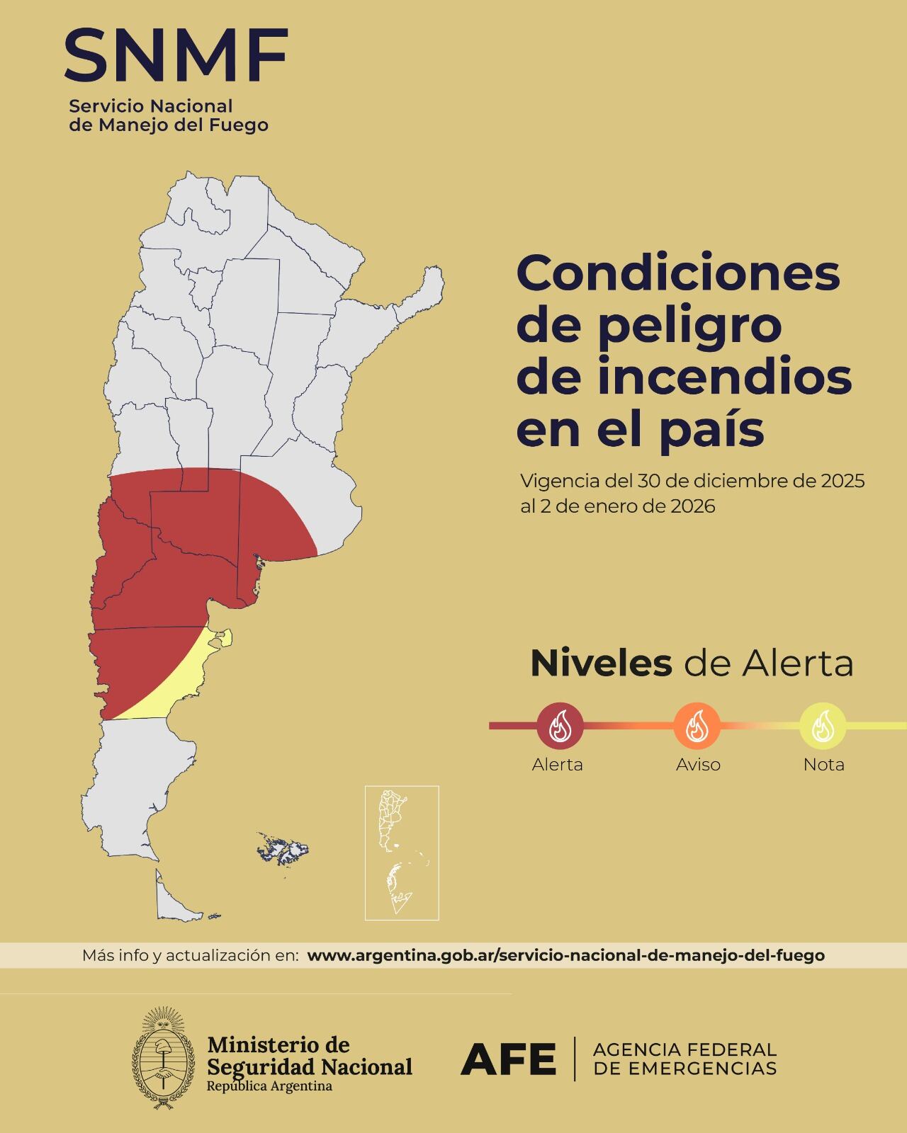 Mapa de alerta del Servicio Nacional de manejo del fuego