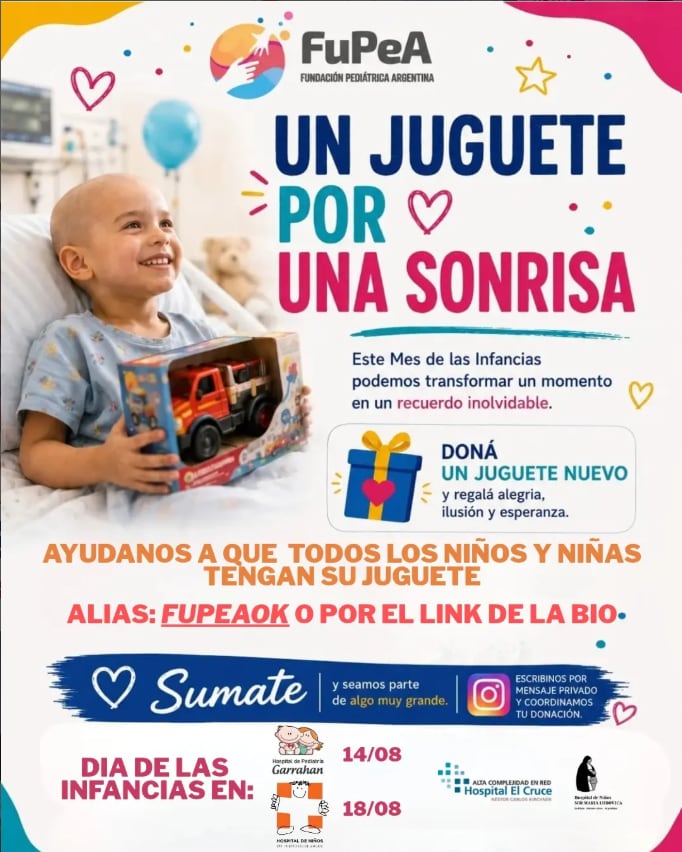 La Fundación Pediátrica Argentina está realizando una colecta de juguetes por el Día del Niño
