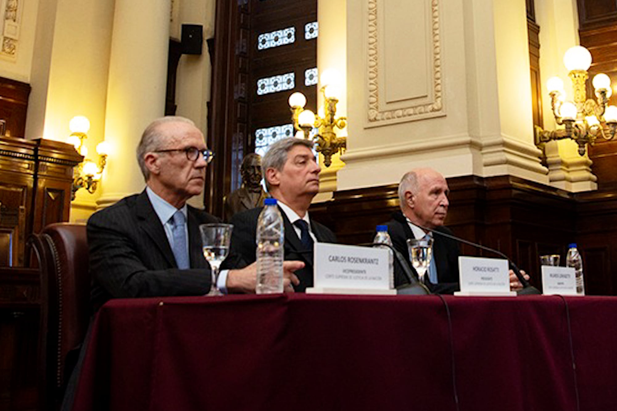 Carlos Rosenkrantz, Horacio Rosatti y Ricardo Lorenzetti en el acto de Presentación del Proyecto de Reglamento para la Selección de Magistrados del Poder Judicial de la Nacióncorte suprema de justicia; política; selección de jueces