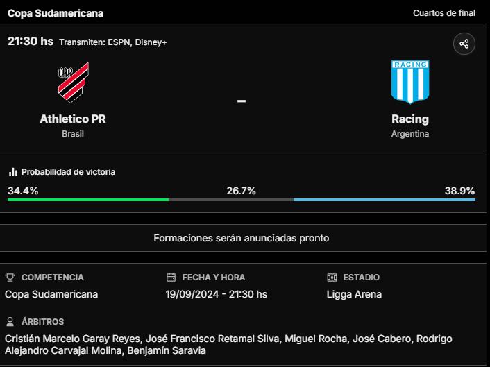 La previa de Athletico Paranaense vs. Racing, por la Copa Sudamericana 2024