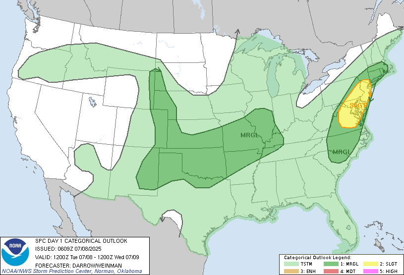 El Atlántico Medio enfrenta riesgo alto de tormentas severas hoy: Filadelfia, Baltimore y Washington D.C. registrarán 95°F (35°C) combinados con humedad