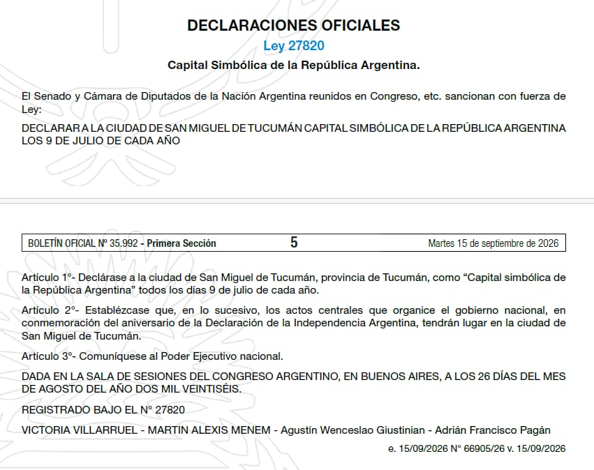 La ley que establece al Jardín de la República como nueva capital simbólica nacional