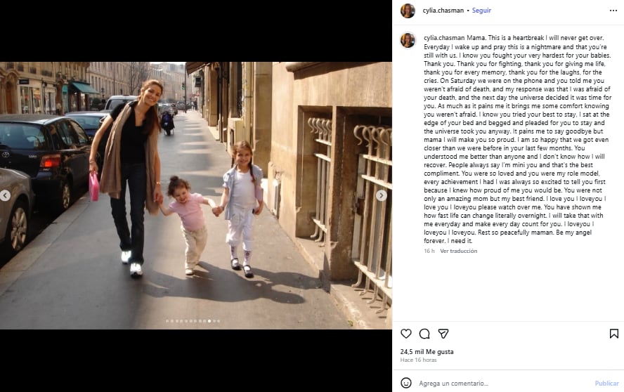 El mensaje de despedida de una de las hijas de Farès (Foto: Instagram @cylia.chasman)