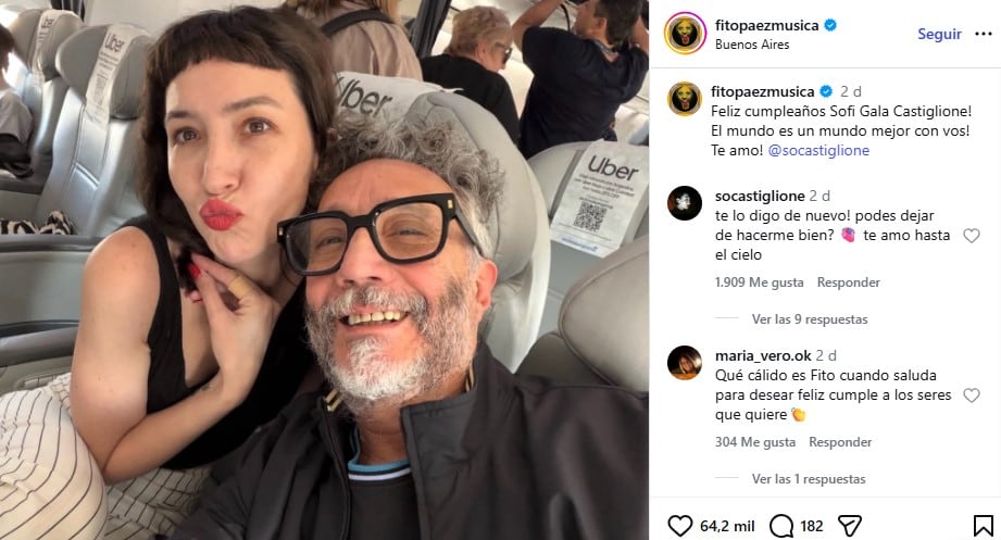 El posteo con el que Fito Páez dio a conocer su relación con Sofía Gala