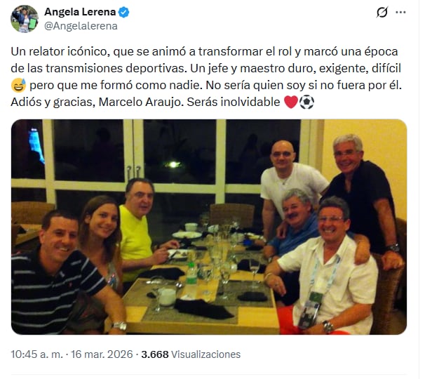 El mensaje de Angela Lerena para Araujo en sus redes: