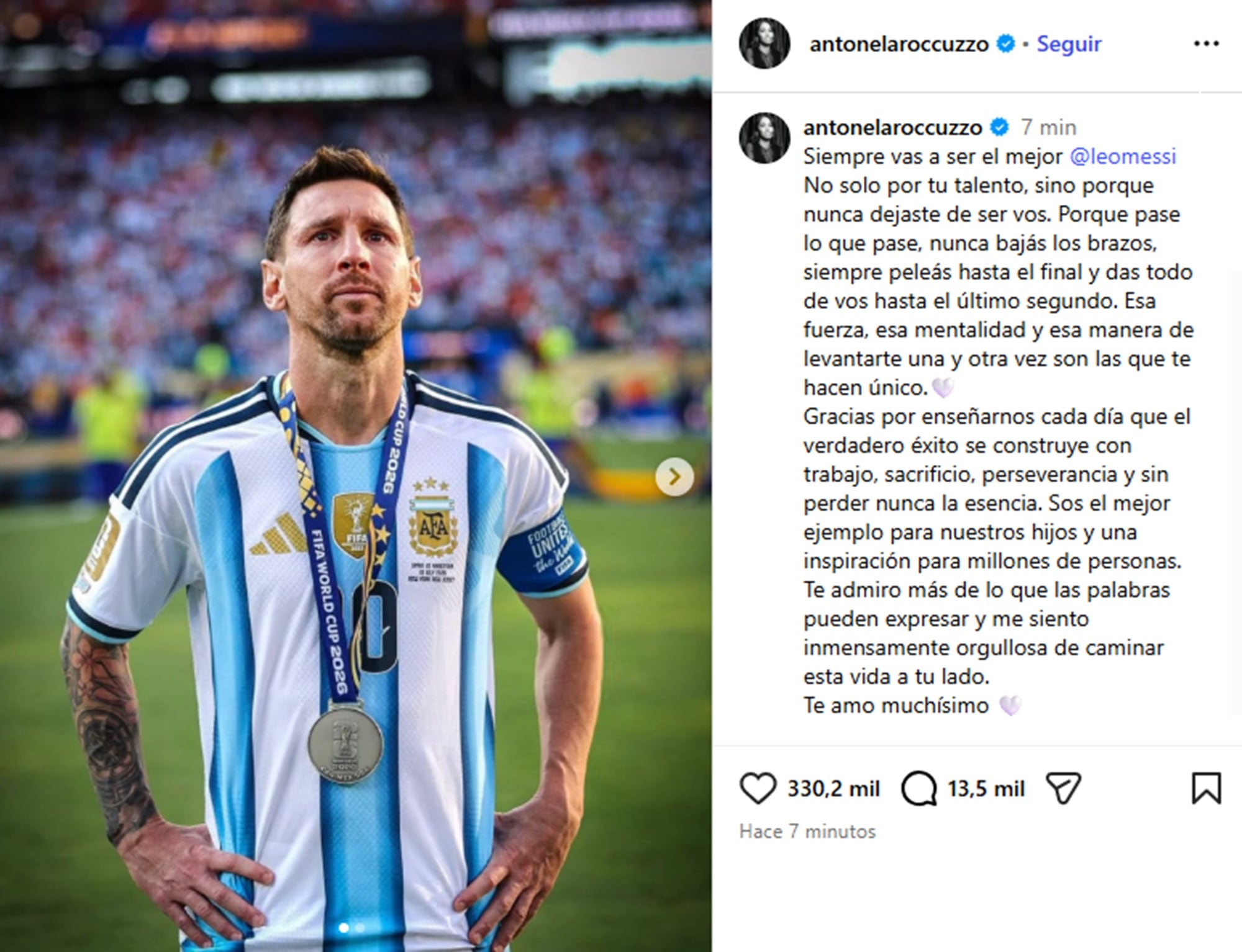 Antonela Roccuzzo le dedicó un emotivo mensaje a Lionel Messi tras la derrota de la Argentina frente a España