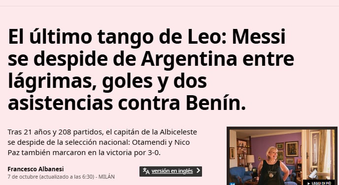 El título de La Gazzetta dello Sport