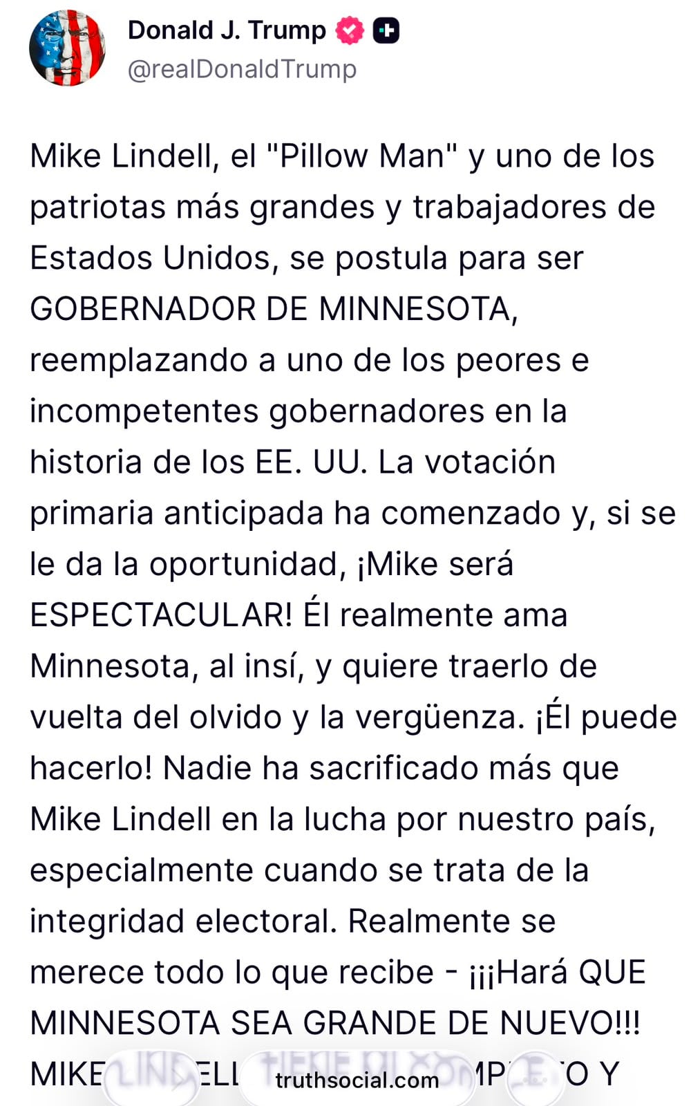 El mensaje de Donald Trump en apoyo a Mike Lindell