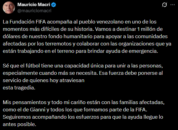 El posteo de Mauricio Macri