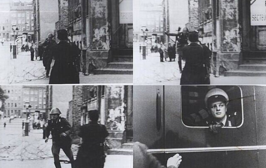 El salto a la libertad, la imagen que se convirtió en símbolo de la Guerra Fría y marcó para siempre a su protagonista 7 Reconstrucción del momento, Schumann se marcha en una furgoneta policial tras entrar en Berlín Occidental