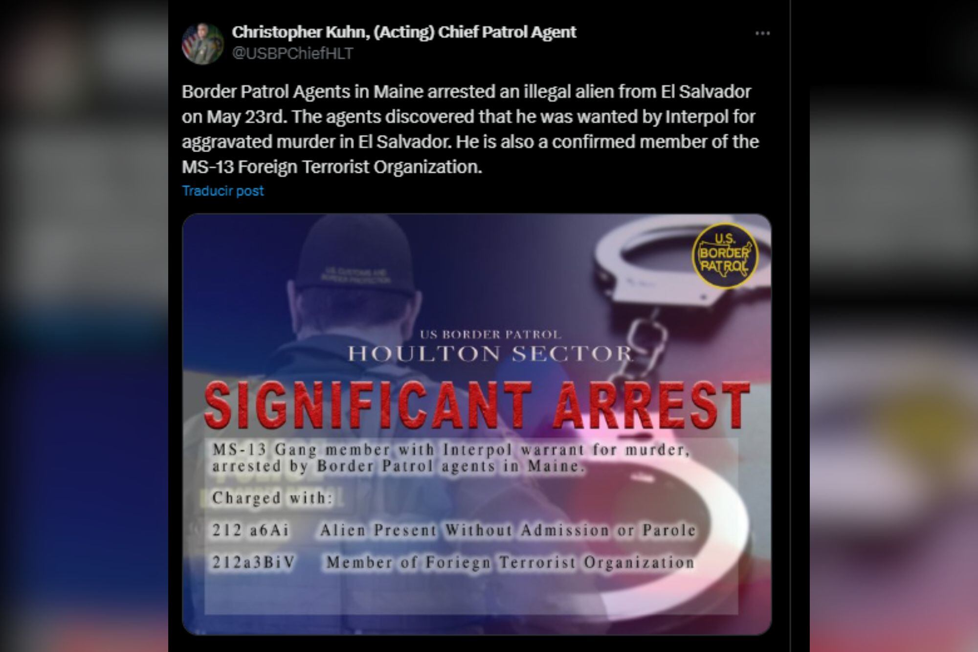 La agencia federal anunció la detención del acusado de ser miembro de la organización terrorista procedente de El Salvador