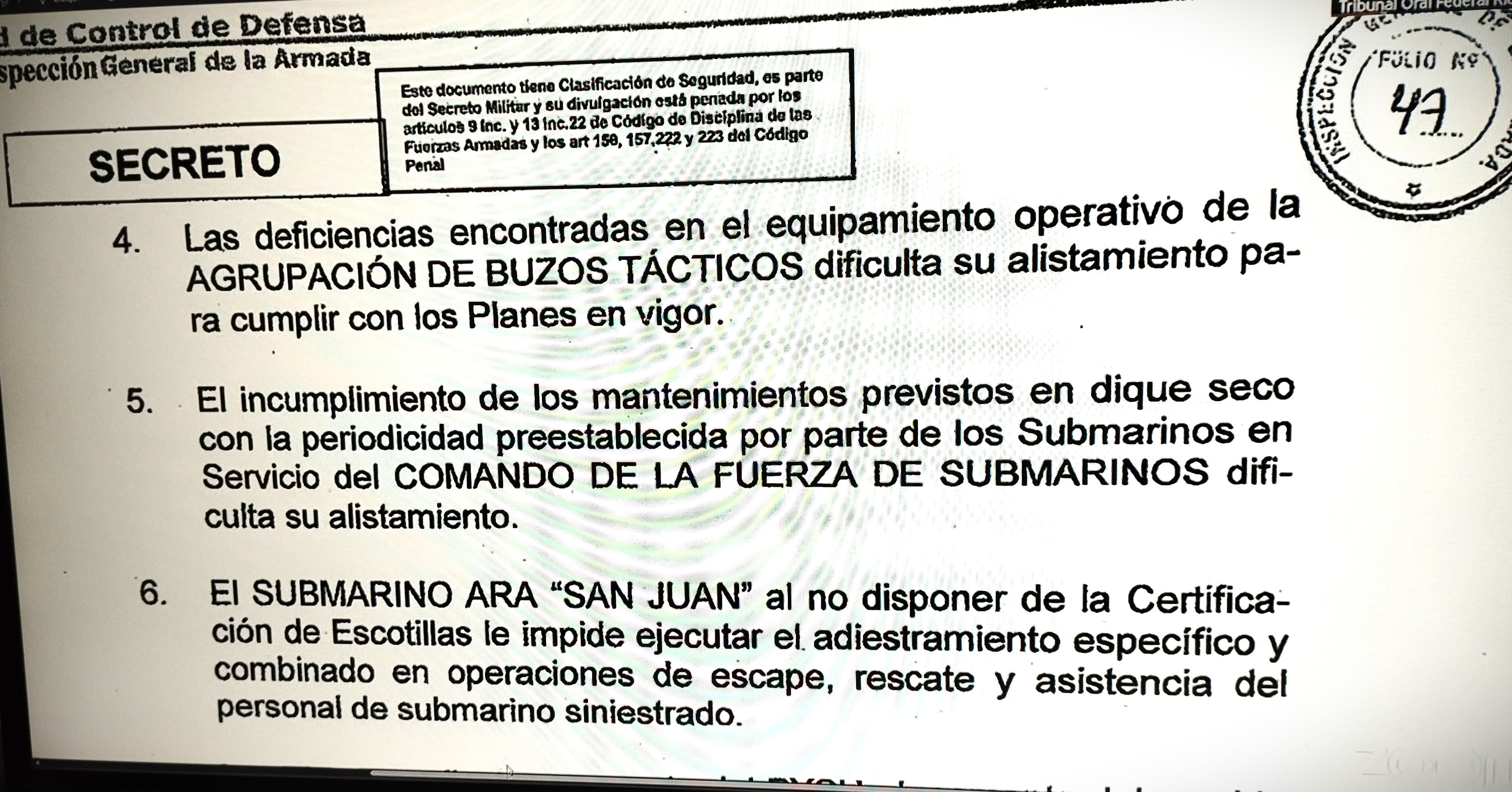 Conclusiones de la Auditoría de la Armada sobre el Comando de Submarinos.
