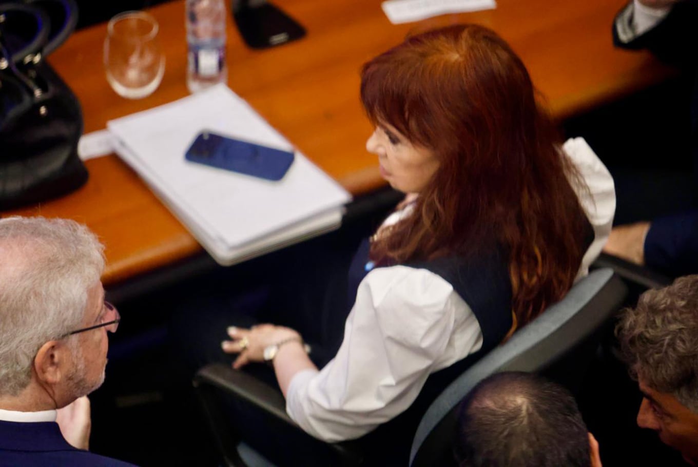 Cristina Kirchner en la sala de tribunales de Comodoro Py