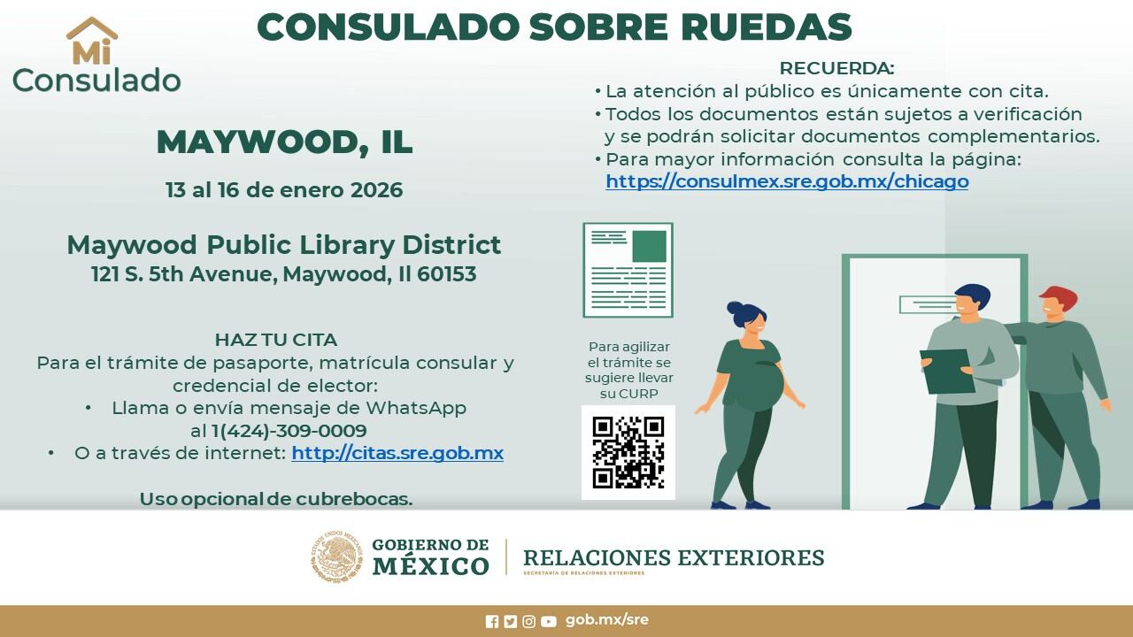 El Consulado sobre ruedas de México en Chicago atenderá citas del 13 al 16 de enero de 2026 (Facebook/Consulado General de México en Chicago)