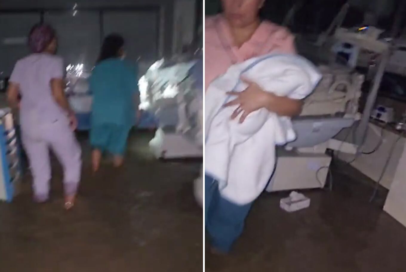 Servicios médicos, como el área de neonatología del Hospital Penna de Bahía Blanca, quedaron arrasados por el agua