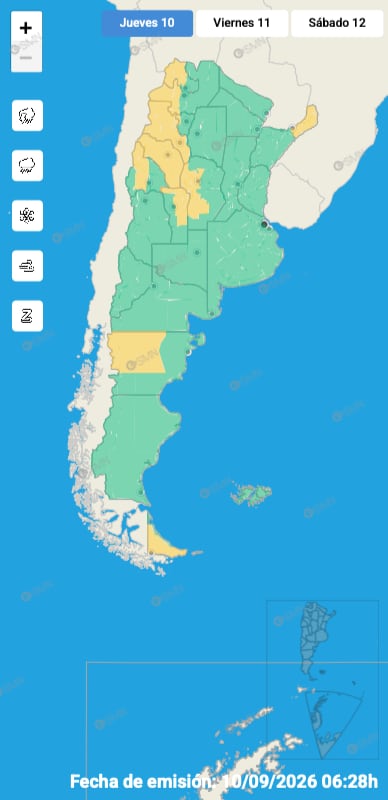 El mapa de alertas del SMN para este jueves