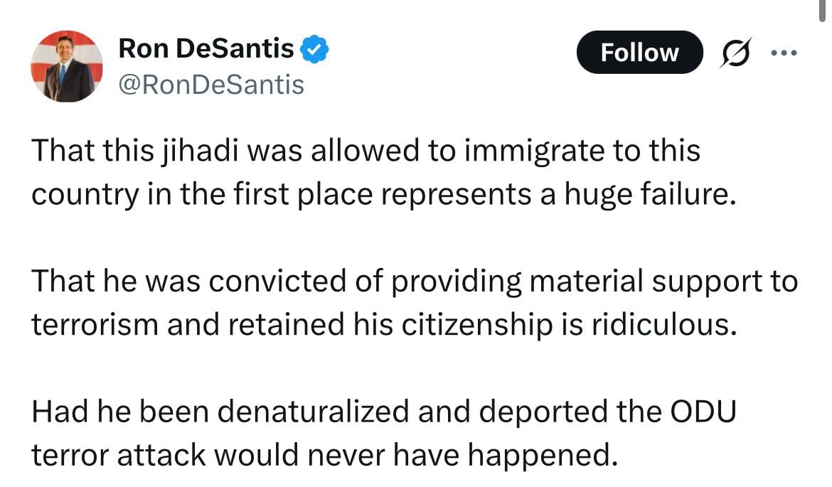 El mensaje de DeSantis tras el ataque en Virginia