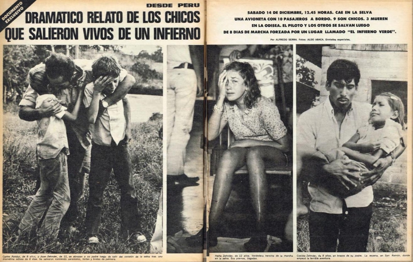 Así cubrió la revista Gente el accidente en la selva peruana en 1974 en una nota del periodista Alfredo Serra (Foto: Gente)