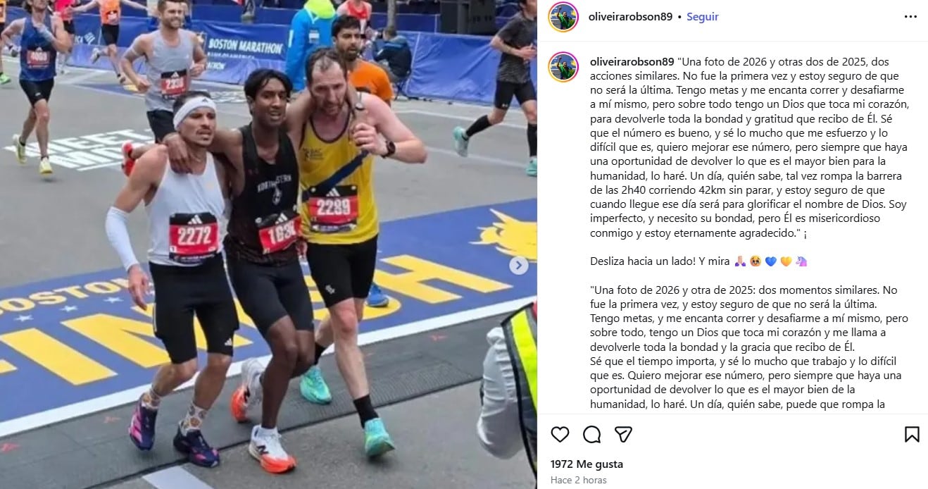 Robson Olivera, atleta brasileño, explicó lo que significó para él el hecho de ayudar a un colega en medio de la maratón