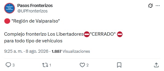 El paso froterizo del lado de Chile está cerrado, aunque autoridades del Gobierno aseguraron que el camino de ese lado de la cordillera ya está despejado