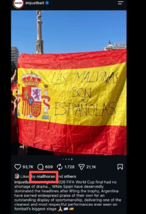 El like de Niall Horan en un posteo cargado de ironía (Foto: Captura Instagram)