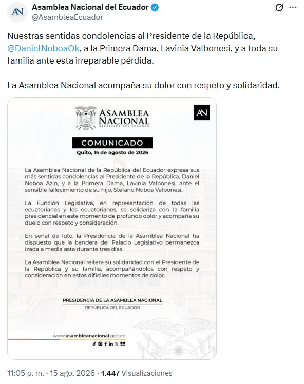 El comunicado de La Asamblea Nacional del Ecuador