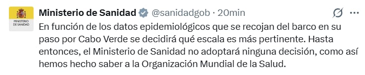 El posteo del Ministerio de Sanidad de España