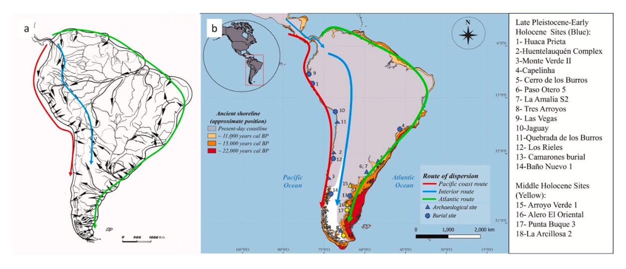 Posibles rutas de dispersión humana temprana en Sudamérica durante el Pleistoceno tardío