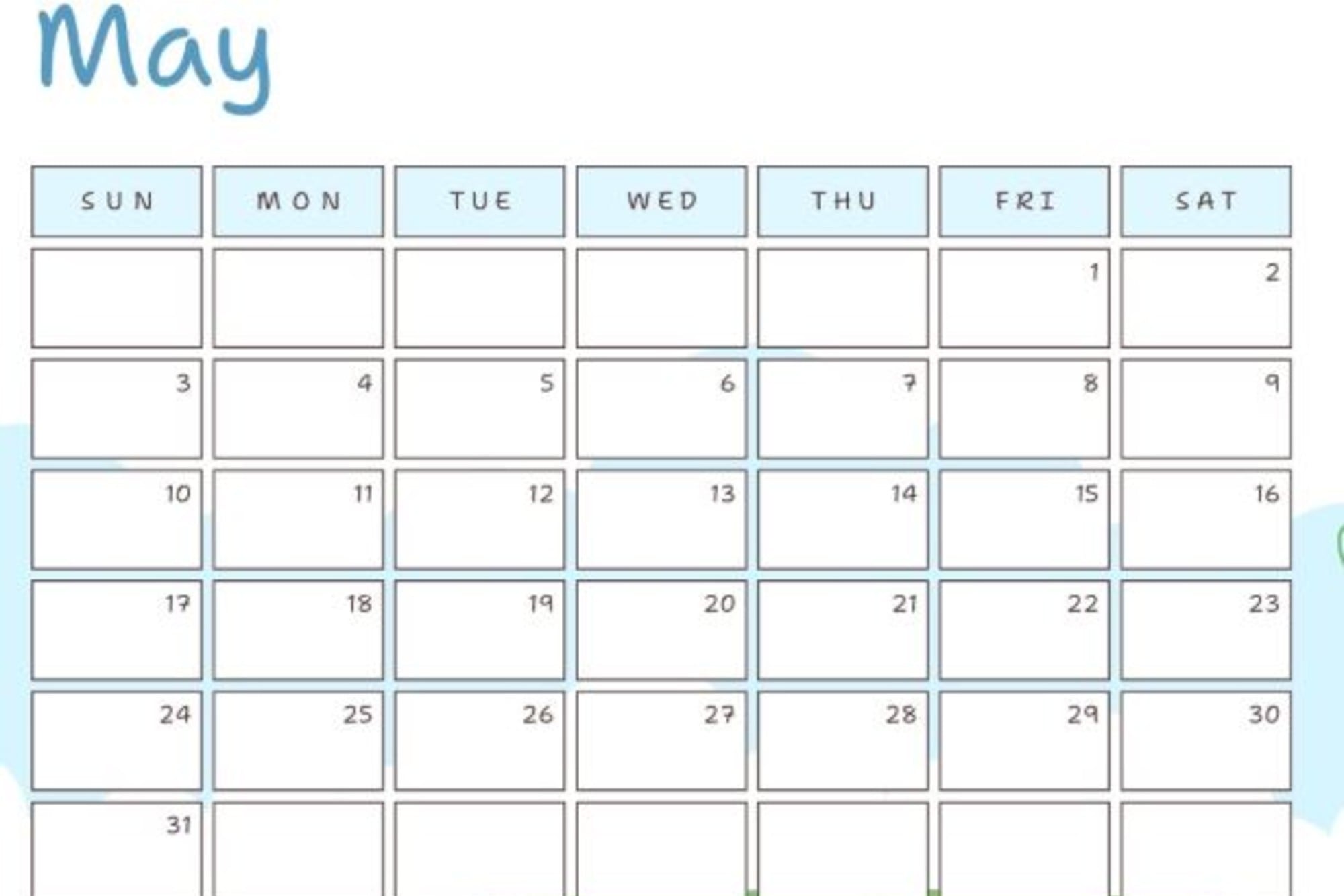 El calendario de mayo para anotar los eventos destacados del mes