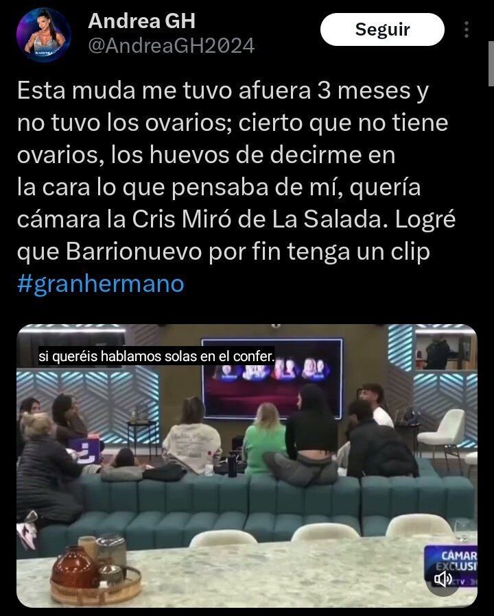 El tuit de Andrea en contra de Luciana (Foto: Captura X)