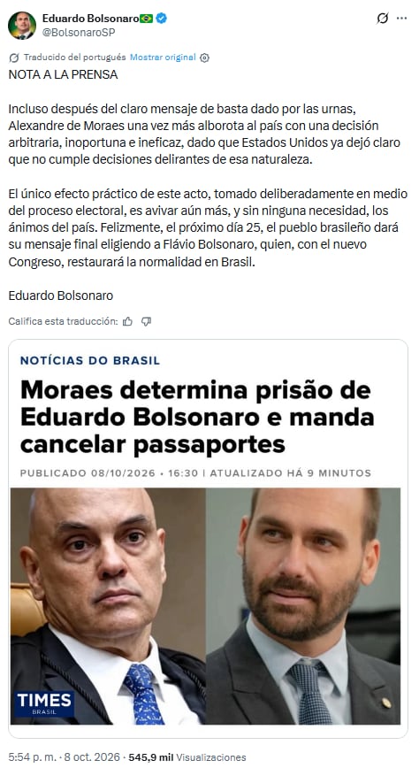El posteo del hermano del candidato presidencial opositor