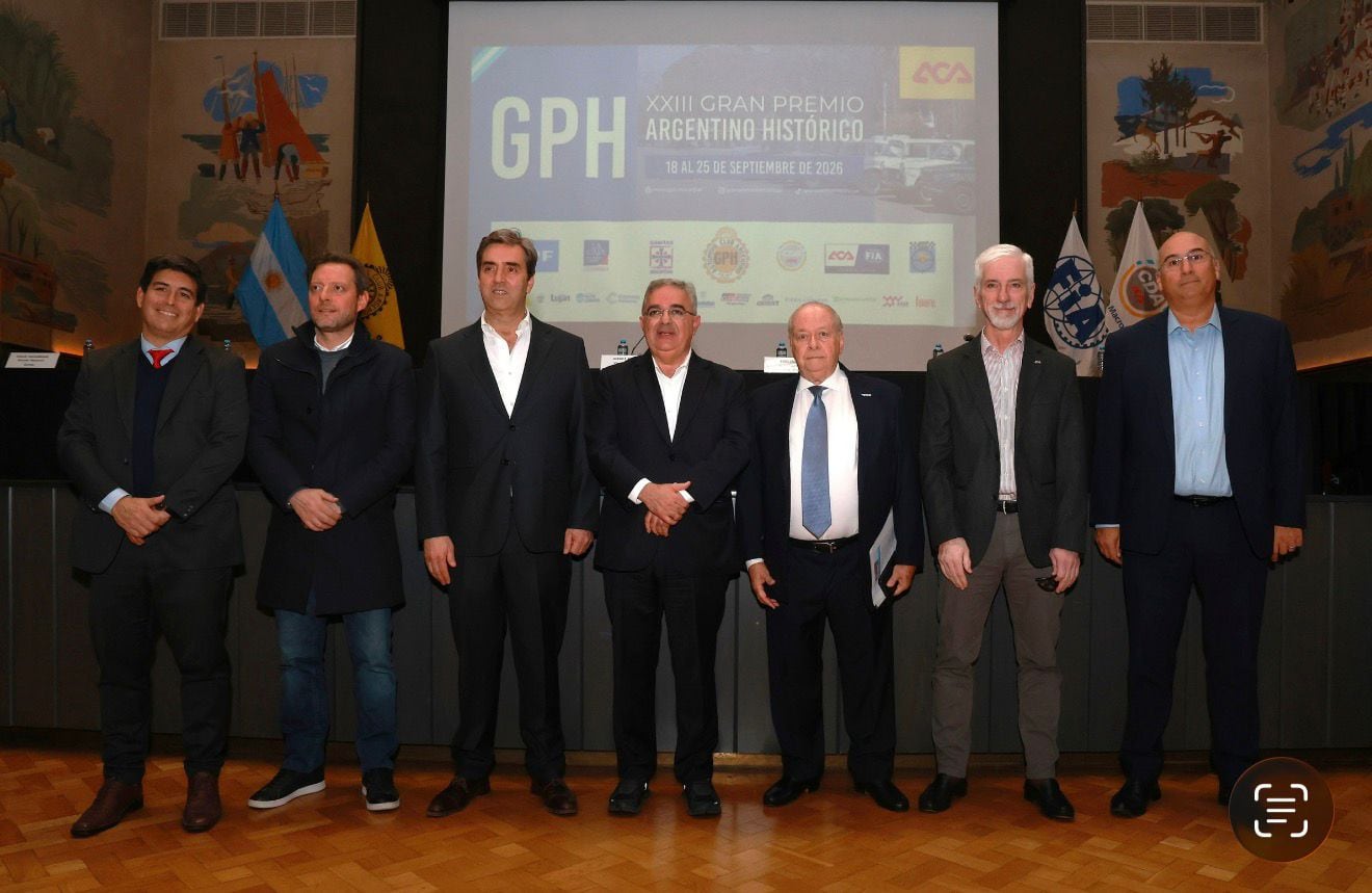 Guido Romero, ministro de Turismo, Cultura y Deporte de San Juan; Alberto Natella, ministro de Gobierno, Seguridad y Justicia de Catamarca; Leonardo Boto, intendente de Luján; Raúl Jalil, gobernador de Catamarca; Jorge Revello, vicepresidente segundo del Automóvil Club Argentino (ACA); Mariano Sancho, director general del ACA; y Matías Lacoste, director Comercial Corporativo y Alianzas de La Caja