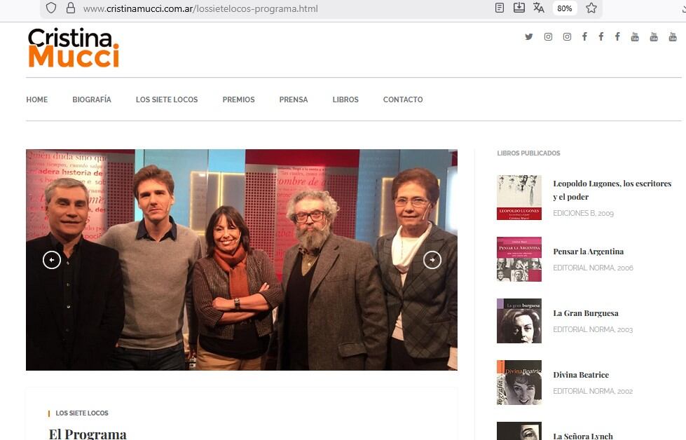 En la página web de Cristina Mucci se pueden ver emisiones de