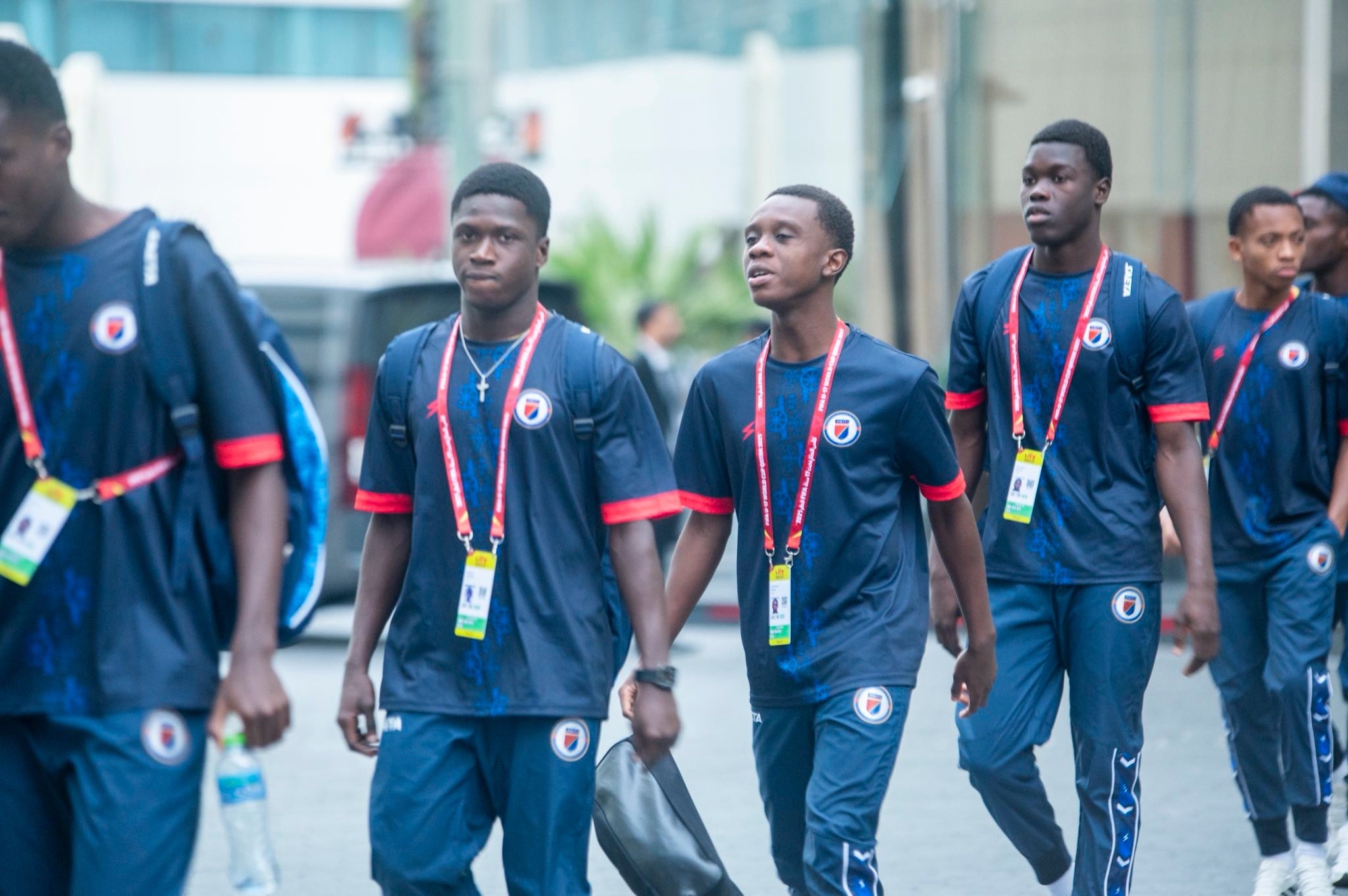Jugadores de la Selección de Haití previo a su partido ante Nicaragua