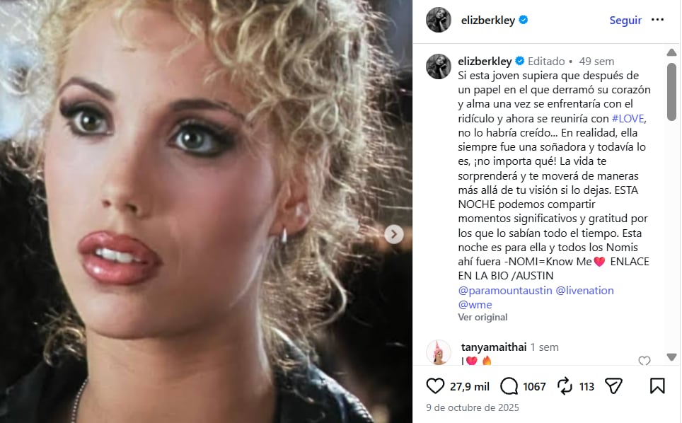 Elizabeth Berkley y una reflexión sobre los años difíciles que enfrentó en la industria (Foto: Captura Instagram/@elizberkley)