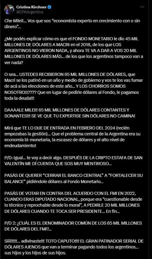 El descargo de Cristina Kirchner por la deuda