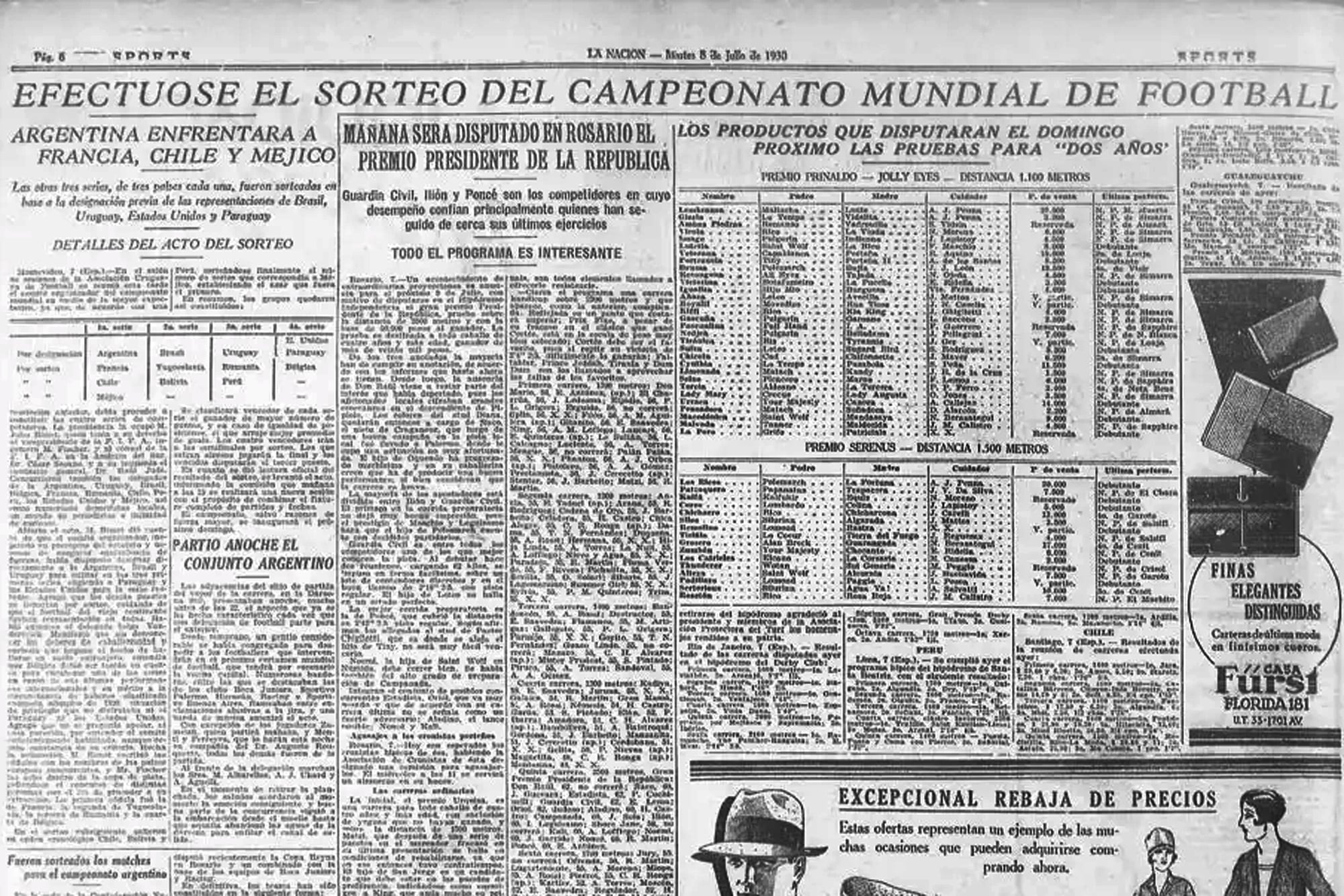 El 8 de julio de 1930, LA NACION le dio una amplia cobertura al sorteo del primer mundial de la historia