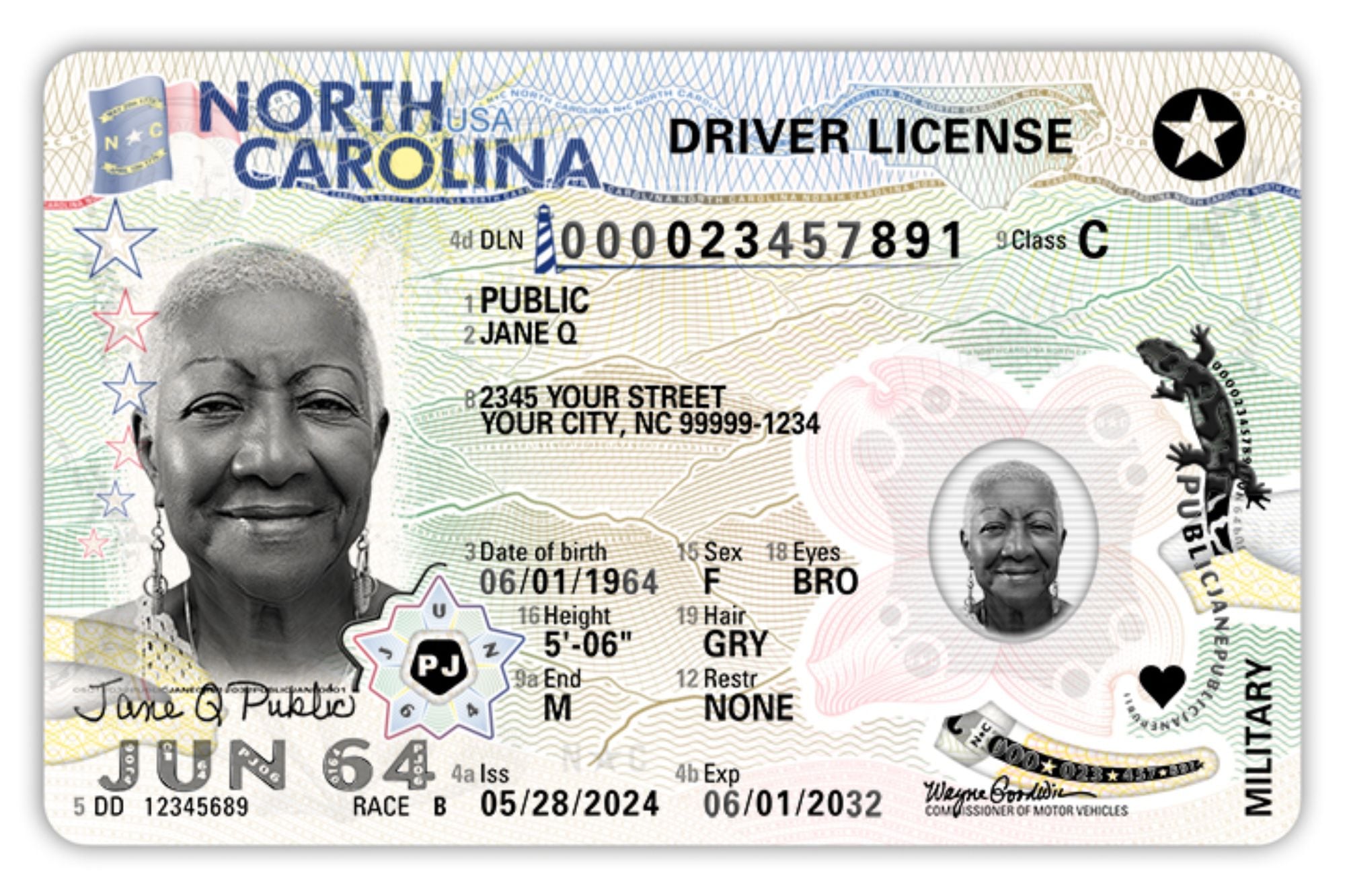 La Real ID en Carolina del Norte es similar a una licencia o identificación tradicional, pero con una estrella en la parte superior derecha (Archivo)