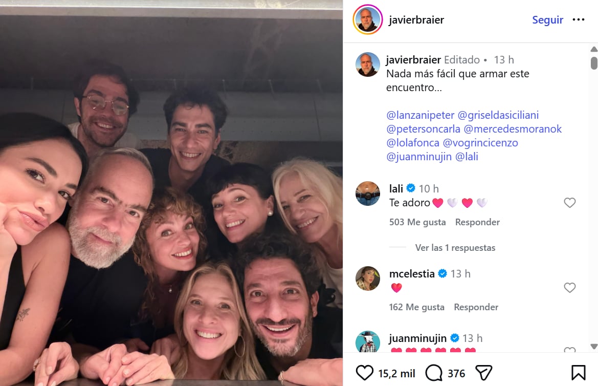 La foto del reencuentro entre Lali Espósito y Peter Lanzani que alimentó rumores de un nuevo trabajo juntos 8 El posteo de Javier Braier