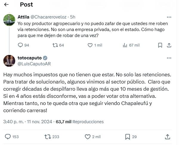 El cruce entre el productor agropecuario y Luis Caputo