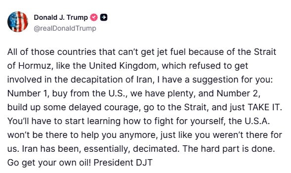 El mensaje de Trump de este martes contra los aliados