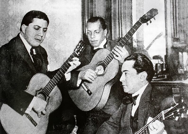 Gardel, Ricardo y Razzano en un ensayo (1913)