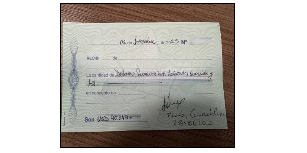Recibo que Muñoz le comparte a Calvete